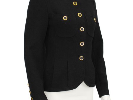 Black Collarless Jacket with Gold Buttons Online Hot Sale