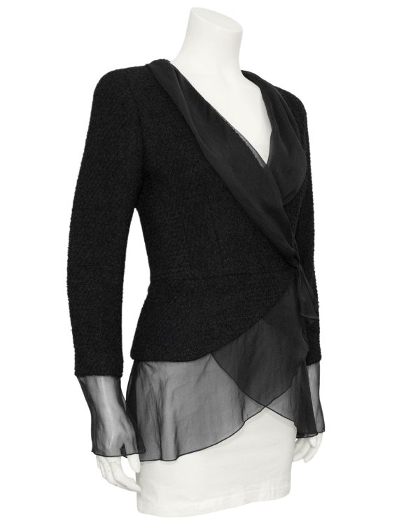 Black Boucle and Chiffon Blazer For Cheap