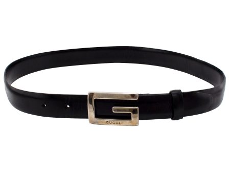 Tom Ford Era Black Leather Belt with Silver Metal G Buckle Cheap