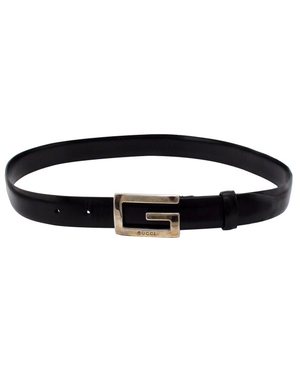 Tom Ford Era Black Leather Belt with Silver Metal G Buckle Cheap