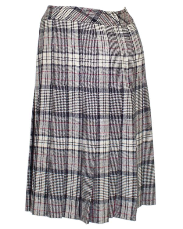 Grey, Black and Red Wool Plaid Skirt Hot on Sale