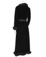 Black Velvet Wrap Evening Dress with Ruffle Trim For Discount