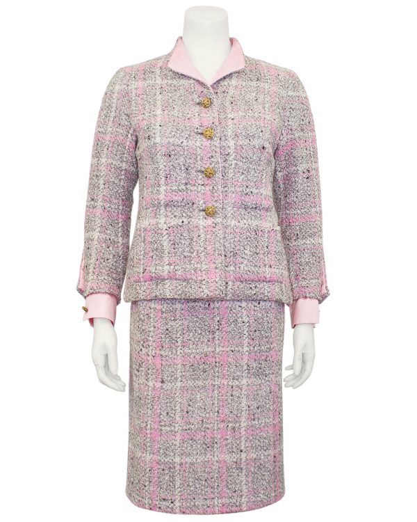 Pink and Grey Tweed Haute Couture Suit For Sale