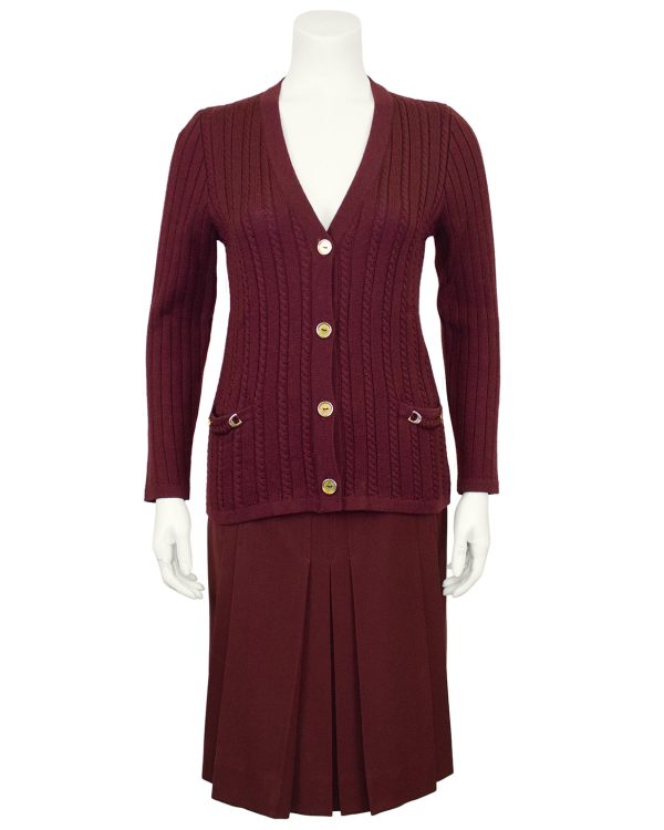 Maroon Cardigan and Skirt Ensemble Cheap