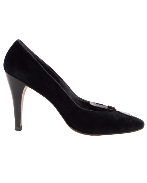 Velvet Pumps with Leather Bow For Discount