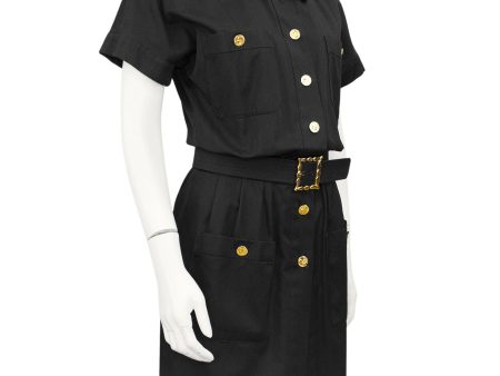 Black Cotton Belted Shirt Dress For Discount