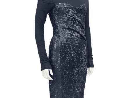 Charcoal Grey Sheer and Sequin Cocktail Dress Discount