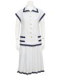 Cream and Navy Linen Summer Skirt Ensemble on Sale