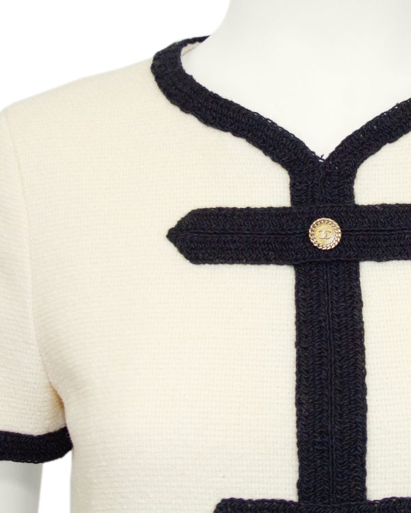 Cream Wool Dress with Black Passimenterie Trim Sale