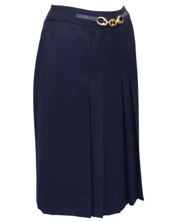 Navy Wool Gabardine Pleated Skirt Cheap