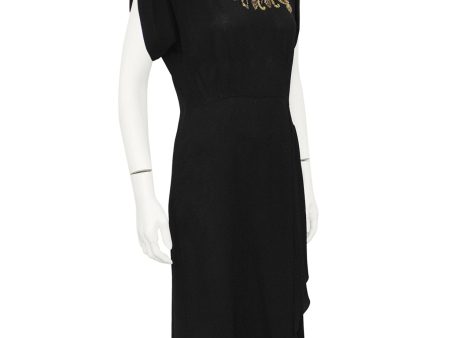 Black Crepe Dress with Sequin and Chiffon Neckline Cheap