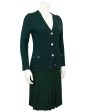 Green Wool Cardigan and Gabardine Skirt Ensemble Online Hot Sale