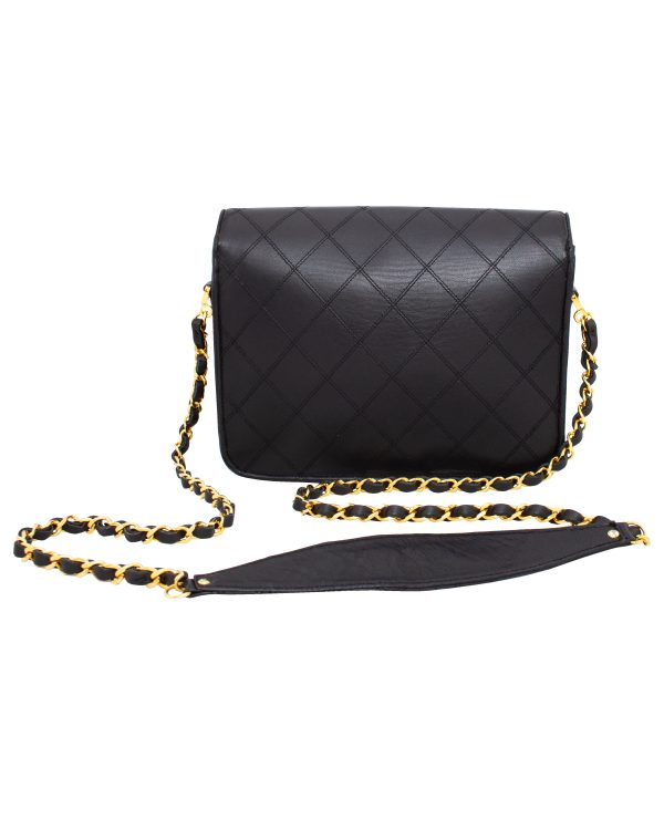 Black Leather Quilted Shoulder Bag with Chain For Sale