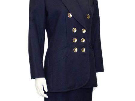 Navy Wool Skirt Suit with Gold Buttons For Discount