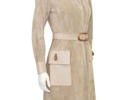 Beige Suede and Leather Trench Coat with Enamel Tiger Head Details Online