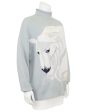 Blue and White Roll Neck Sweater with White Horse Hot on Sale