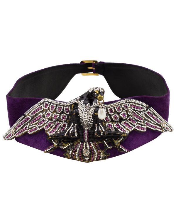 Henryks Bijoux Vienne Jewelled Eagle Purple Suede Wide Belt Fashion