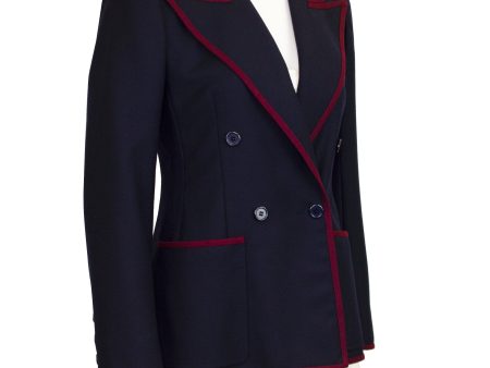 Navy Wool Blazer with Maroon Trim from 1971 Online now