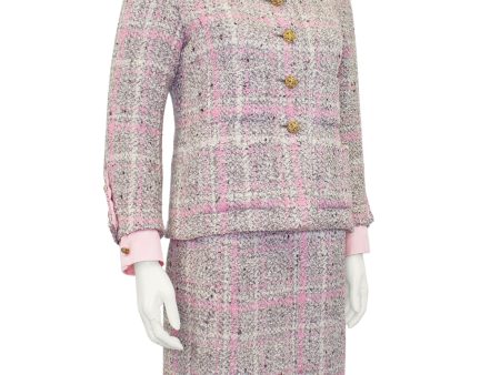 Pink and Grey Tweed Haute Couture Suit For Sale