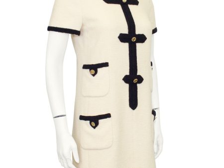 Cream Wool Dress with Black Passimenterie Trim Sale