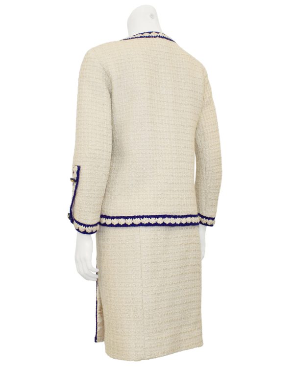 Cream and Navy Haute Couture Boucle Suit Sale