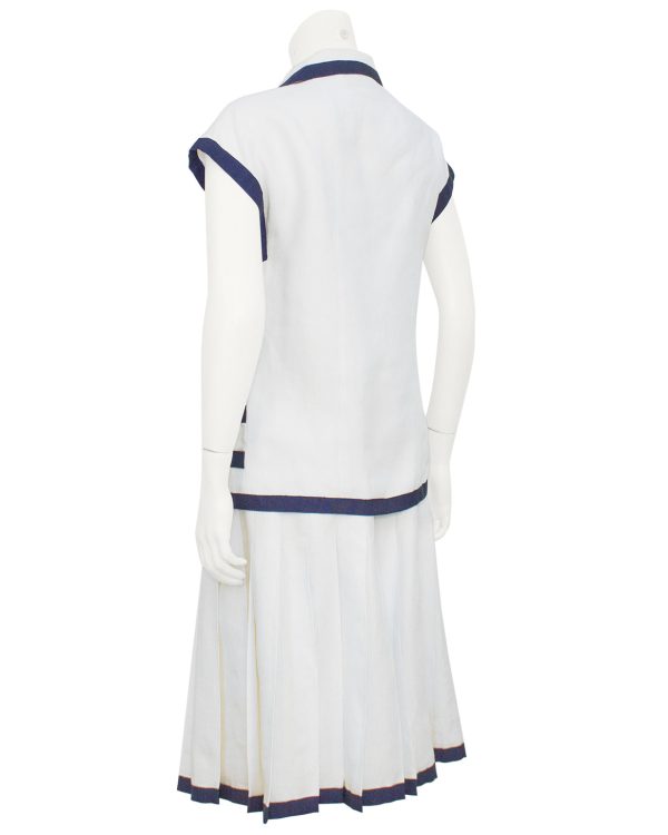 Cream and Navy Linen Summer Skirt Ensemble on Sale