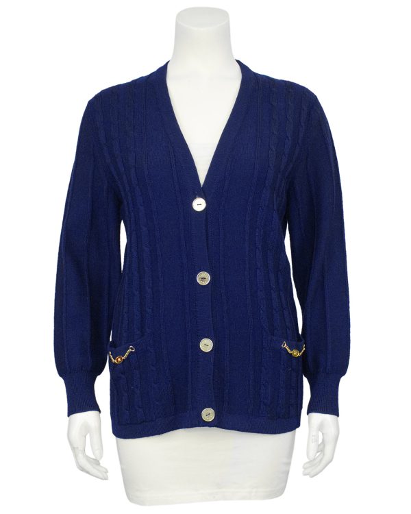 Navy Cable Knit Cardigan Discount