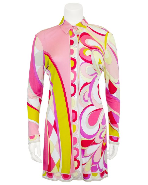 Pink and Yellow Abstract Printed Tunic For Cheap