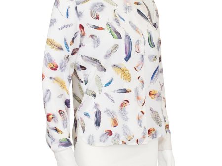 White Silk Blouse with Feather Print on Sale