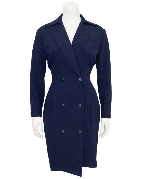 Navy Wool Double Breasted Coat Dress on Sale