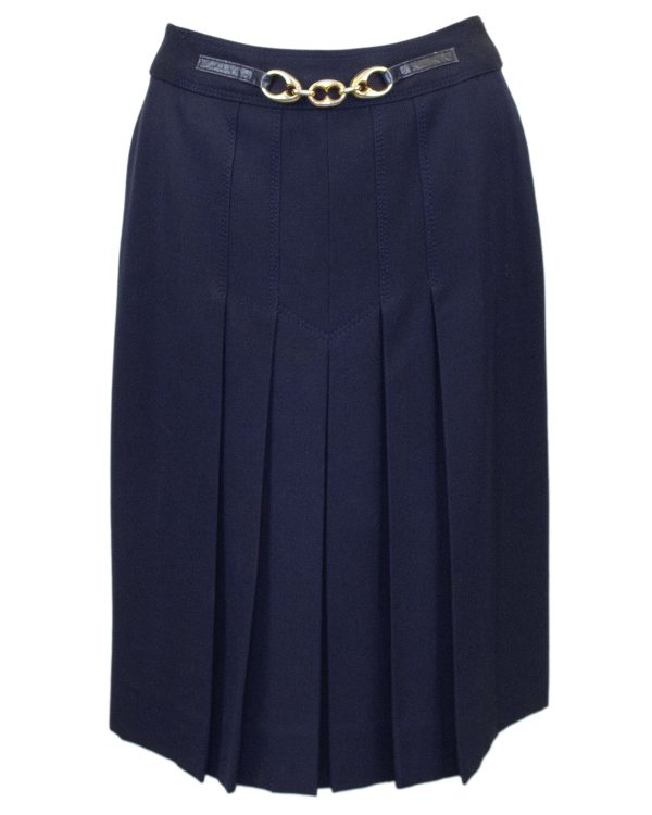 Navy Wool Gabardine Pleated Skirt Cheap