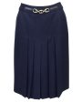 Navy Wool Gabardine Pleated Skirt Cheap