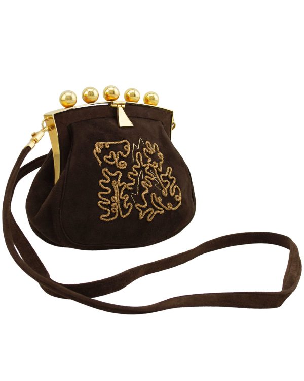 Phillippe Model Paris Brown and Gold Embroidered Suede Mini Bag For Cheap