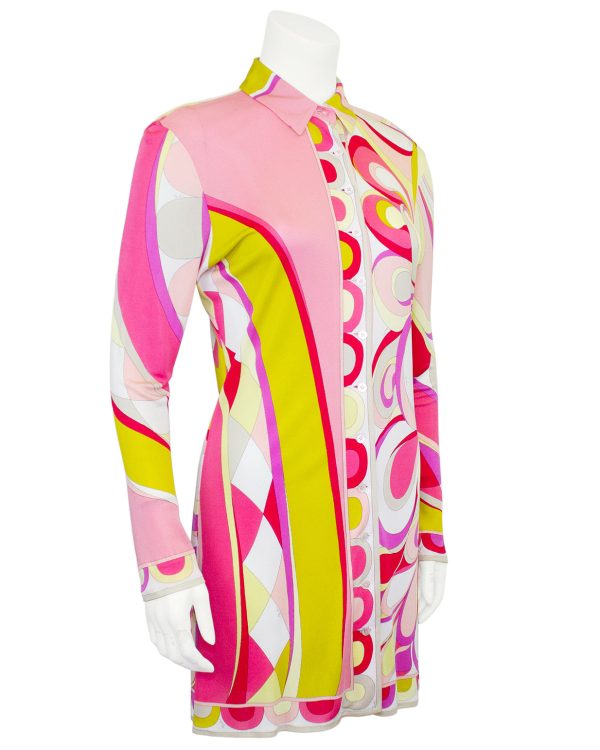 Pink and Yellow Abstract Printed Tunic For Cheap