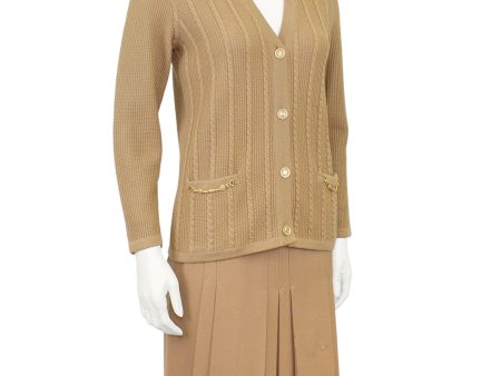 Beige Wool Cardigan and Gabardine Skirt Ensemble Fashion