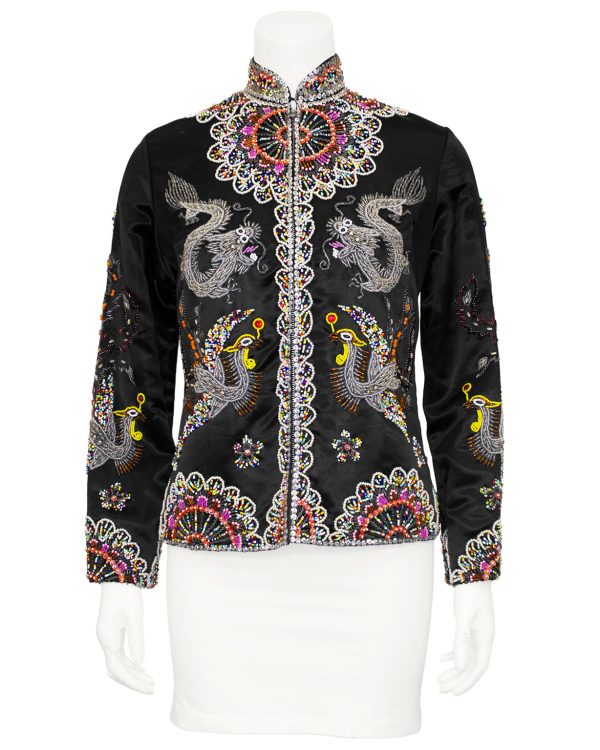 Black Dragon and Phoenix Beaded Jacket Online Hot Sale