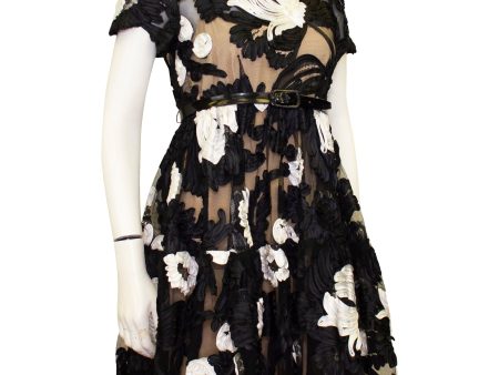 Black & White Guipure Lace and Ribbon Dress For Discount