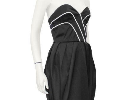 Black Satin Cocktail Dress with White Piping Supply