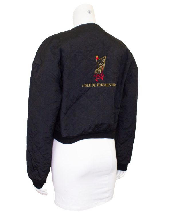 Black Quilted and Embroidered Bomber Jacket For Cheap