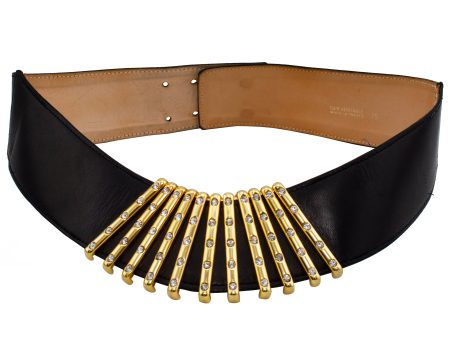 Black Leather Belt with Rhinestone Bars Online