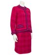 Pink Plaid Haute Couture Suit with Navy Trim For Sale