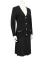 Black Wool Cardigan and Gabardine Skirt Ensemble Fashion