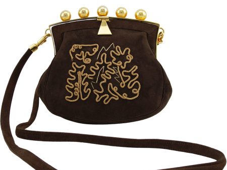 Phillippe Model Paris Brown and Gold Embroidered Suede Mini Bag For Cheap