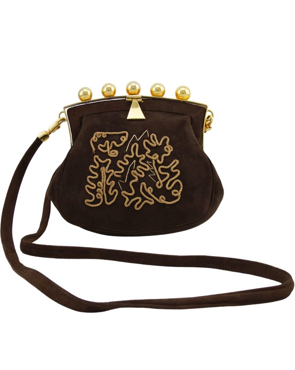 Phillippe Model Paris Brown and Gold Embroidered Suede Mini Bag For Cheap