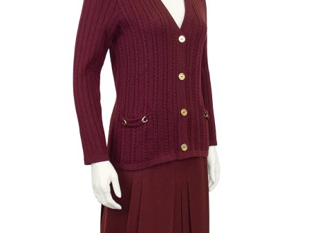 Maroon Cardigan and Skirt Ensemble Cheap