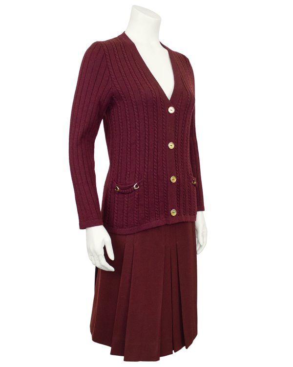 Maroon Cardigan and Skirt Ensemble Cheap