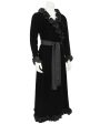 Black Velvet Wrap Evening Dress with Ruffle Trim For Discount