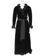 Black Velvet Wrap Evening Dress with Ruffle Trim For Discount