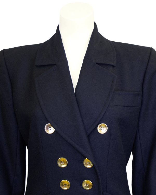 Navy Wool Skirt Suit with Gold Buttons For Discount