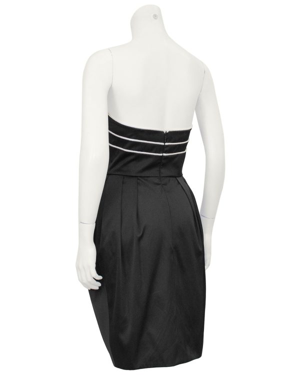 Black Satin Cocktail Dress with White Piping Supply